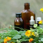 concept of calendula flower essential oil and tincture. naturopathy
