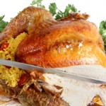 Carving a roast turkey for christmas or thanksgiving